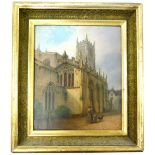 19th century English school, Church of St John the Baptist Criencester, oil on oak panel,