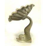 Lead bird bath, modelled as a scallop shell supported by a dolphin,