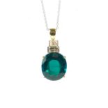 18ct white gold, created emerald and diamond pendant, Art Deco style, emerald 6.97ct, diamonds 0.