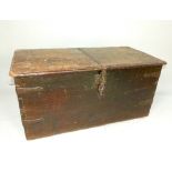 18th century colonial hardwood chest, rectangular with iron bands and bail handles,