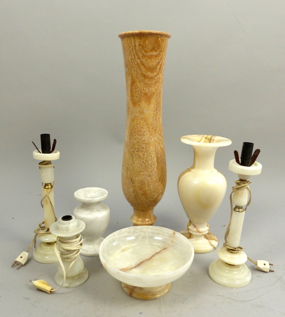 Onyx vase, 62.5 cm h, and other items.