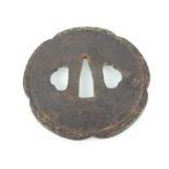 Old Japanese Miromachi Period iron tsuba, with gold inlay, 8cm dia