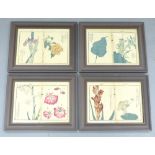 Four Japanese floral prints, originally from book illustrations, 30x 21cm,