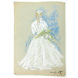 20th century Continental School, a bride holding bouquet of lilies, pastel on paper,