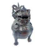 19th century Chinese bronze of an incence burner modelled in the form of a kylin,