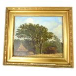 19th century Flemish School, rural landscape, oil on board, signed lower right, JW.