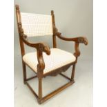 19th century continental walnut open armchair,