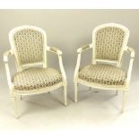 Pair of Louis XVI style grey painted and upholstered chairs,