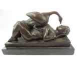Contemporary bronze sculpture of cubist influence, Leda & the swan,
