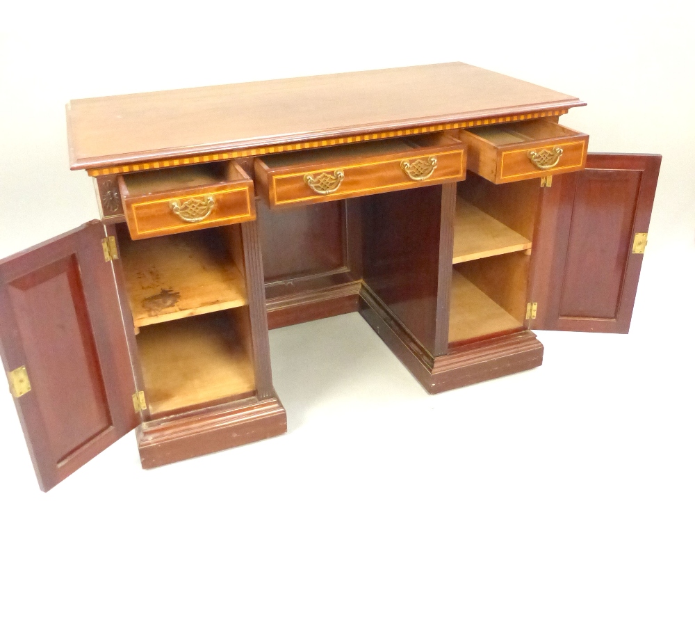 Edwardian mahogany and satinwood inlaid pedestal desk, - Image 3 of 4