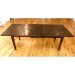 French farmhouse style oak plank top table, the rectangular cleated top above a frieze drawer,