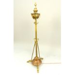 Late Victorian copper and brass standard lamp, converted from an oil lamp,