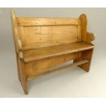 19th / 20th C pew seat, pitch pine, panel back,