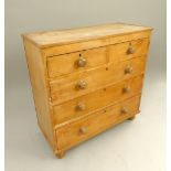 Victorian pine chest of drawers, two over three, bun handles,