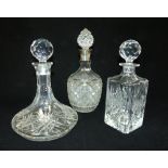 Hobnail cut decanter with a silver collar, Birmingham 1937, 30cm h,