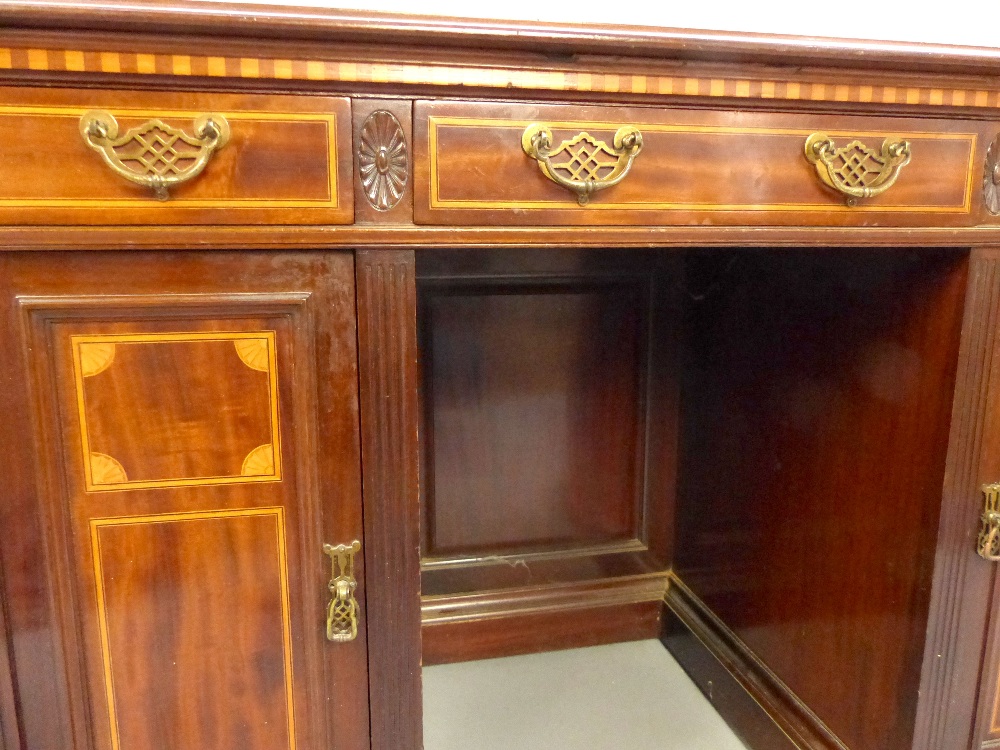 Edwardian mahogany and satinwood inlaid pedestal desk, - Image 2 of 4