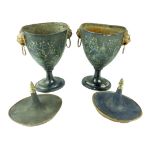 Pair of Regency design jappaned tole-peinte / toleware chestnut urns with covers,
