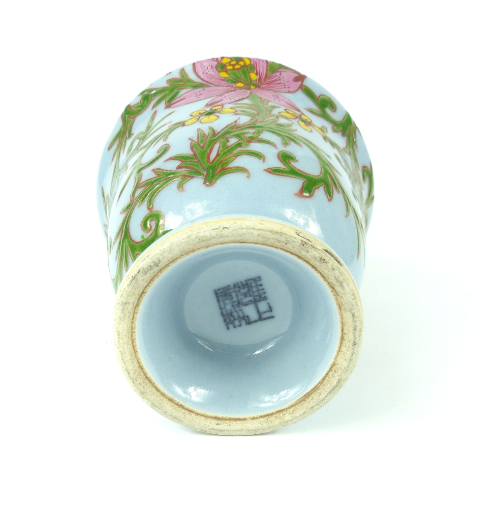 A Chinese blue monoglazed twin handled porcelain vase of shouldered ovoid form, - Image 4 of 5