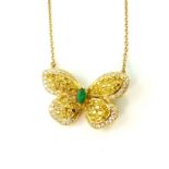 VAN CLEEF AND ARPELS diamond and emerald butterfly necklace / brooch in 18ct yellow gold,