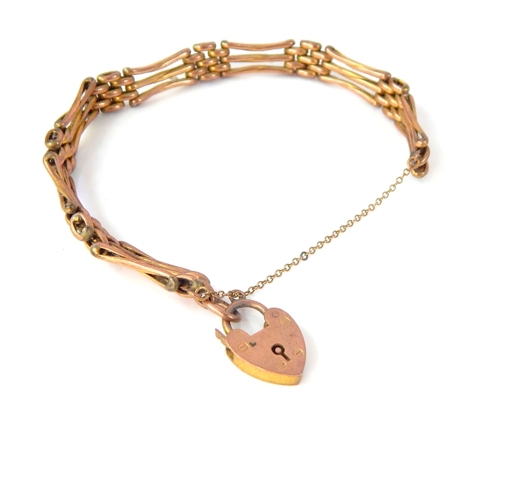 9ct gold padlock and bar chain bracelet, 10. - Image 4 of 4