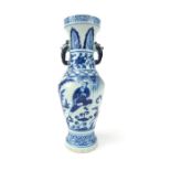 Chinese blue and white porcelain vase, elephant handles, decorated with figural design,