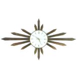 Large Metamec sunburst retro wall clock, 87cm, circa 1970