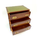 Military style study drawers, brass corners, green leather insert with gilt fooling, three drawers