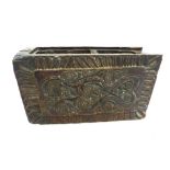 'A Folk' carved hardwood rectangular to compartment trough 28x 54x 19 cm