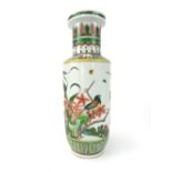 Early 20th century famille verte shouldered porcelain vase, bird and foliate design,