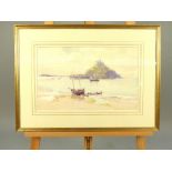 B King, a watercolour and body colour, coastal scene, ''St Malo'', signed, 27 x 43cm, framed, glazed