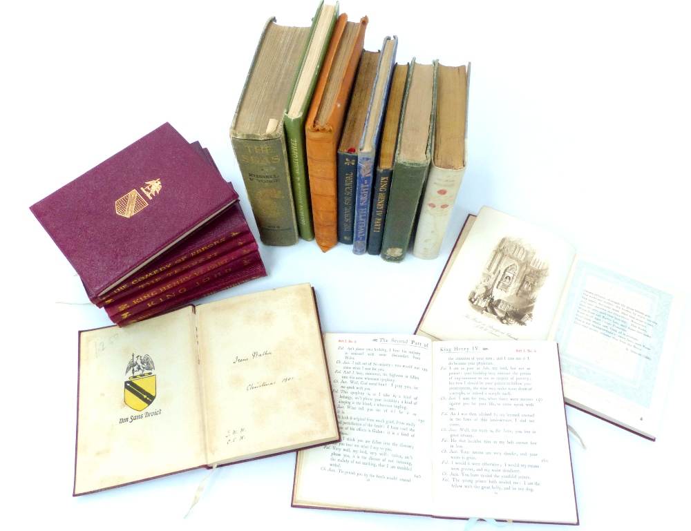 Collection of Temple Shakespeare plays circa 1901, published by JM Dent, same leather bound