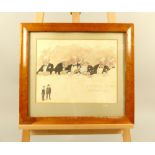 Signed Raffles, watercolour and pencil, six old men in dinner suits seated at high table, titled