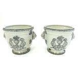 Pair of Chinese porcelain flower pots, floral and vase decoration, over cream ground,