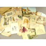Large quantity of sketches, pen, pen and watercolours and prints mixed hands and ages. (qty)