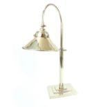 Art Deco style chrome plated desk lamp, the conical shade on a shepherd's crook adjustable support