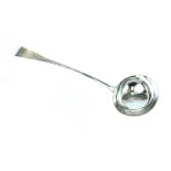 18th century Irish silver soup ladle, Dublin 1798 by John Stoyte, bowl 9.2cm w, 34cm l