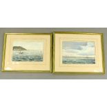 Arthur Byng, a pair of coastal watercolours, "The isle of Wight" and "Brownse" 16x 25cm both framed,