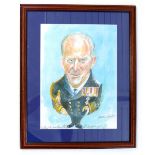 20th century British School Caricature of the Duke of Edinburgh, watercolour on paper,