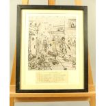 Chris Orr, a mixed method print on paper, ''13 fine Arts'' street scene of sketches including a