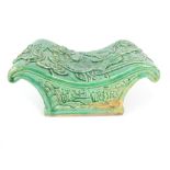 Chinese green ceramic pillow multi floral decoration 23.3 cm w