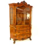 Late 18th / early 19th century Dutch bombe bookshelf on chest, marquetry floral and butterfly