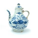 Late 19th / early 20th century Chinese blue and white porcelain teapot, foliate design, 14cm h