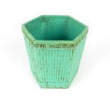 Chinese hexagonal brush pot, ceramic faux bamboo body, impress character stamp to base, 12.5 cm h