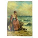 Henry Sydney Percy, oils on panel, a young woman looking out to sea ''Distinct Thoughts'', signed,