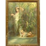 A 19th C Pre-Raphaelite School watercolour ''Moses in the bullrushes'', 57 x 40cm, framed and