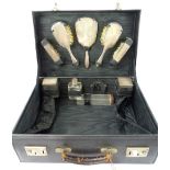 Early 20th century travelling dressing case, silver fittings Birmingham 1929 - F Burton Crosbee,