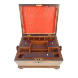 French Empire sewing box, rosewood, brass tablet to E Dix 1831, turned handles, fitted tray, bun