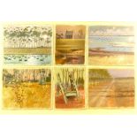 Clifford Bayley, A.R.W.S., British (1927-1978), set of six studies of the land, waters and