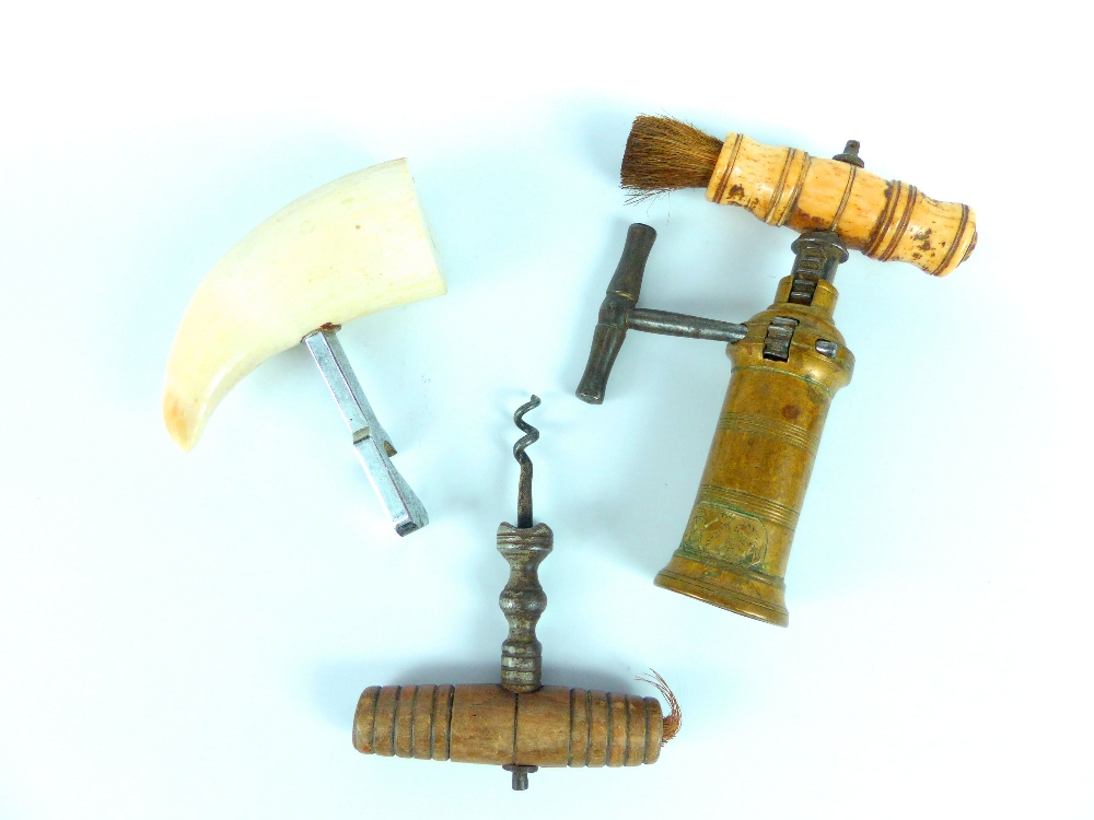 19th century King's patent brass ratchet corkscrew, ivory handle with brush, lion and unicorn - Image 4 of 4