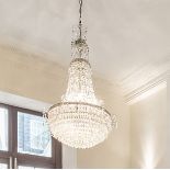 Second quarter 20th century clear cut glass bag type chandelier, with a variety of drops with a